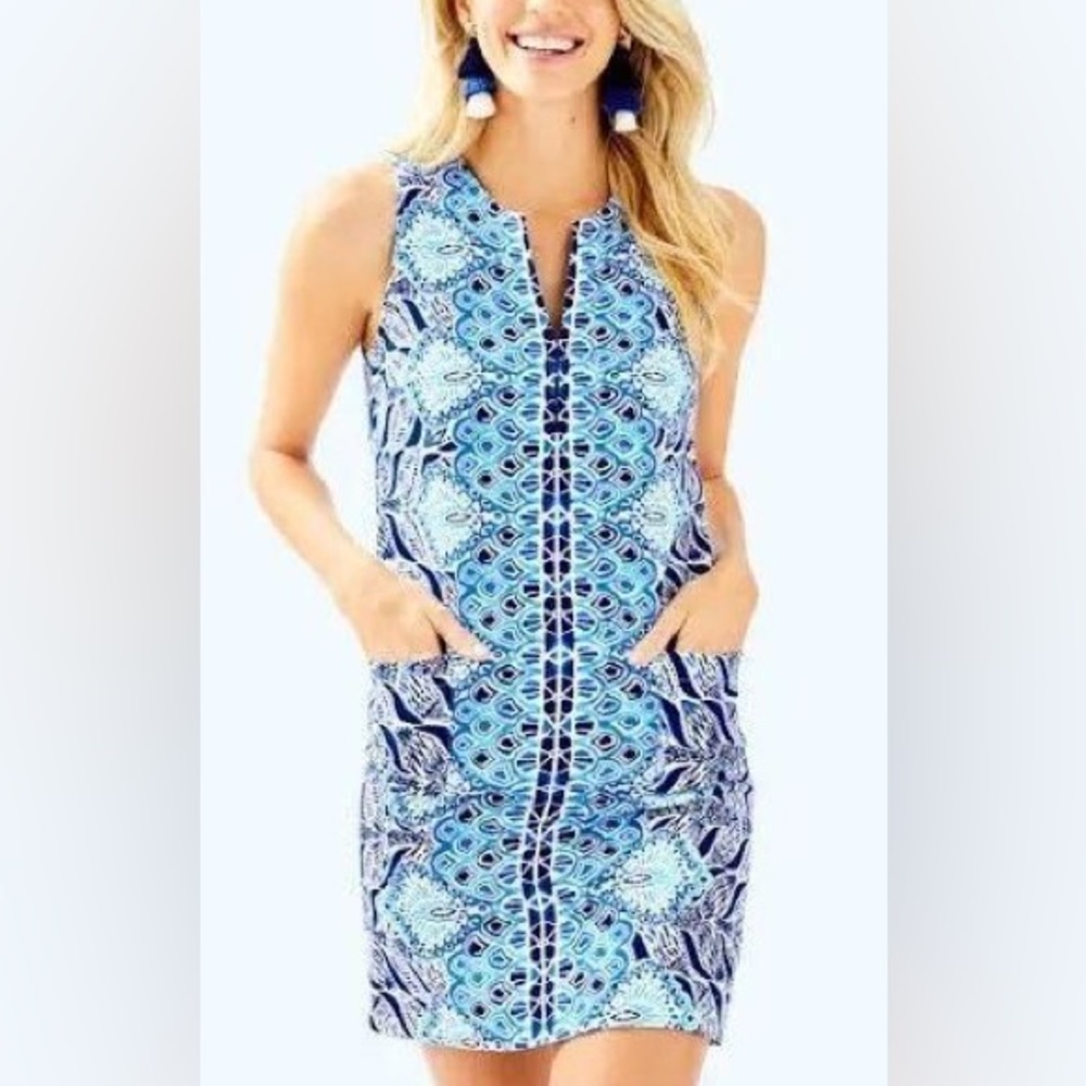 NWOT Lilly Pulitzer Size 8. Blue & White Kelby Stretch Shift Dress